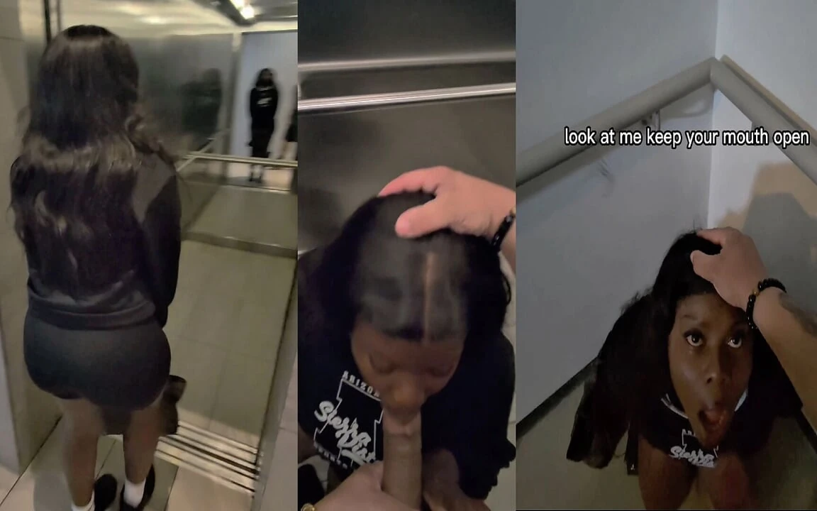 Shy Girl Gets Convinced in Elevator to Swallow a Stranger’s Cum
